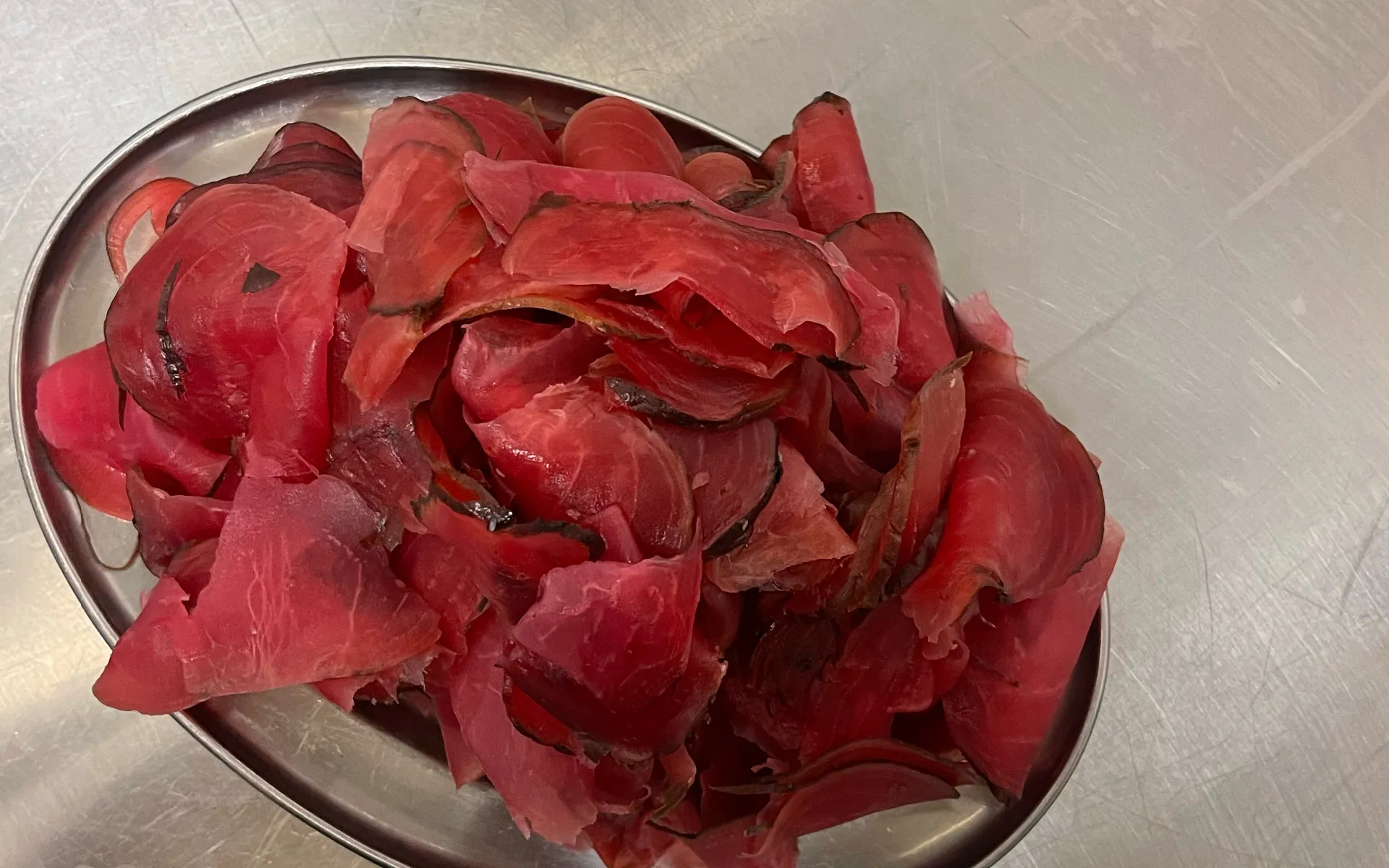 Paper-thin roasted beetroot, hero ingredient featured in the MAFFOOD sando.