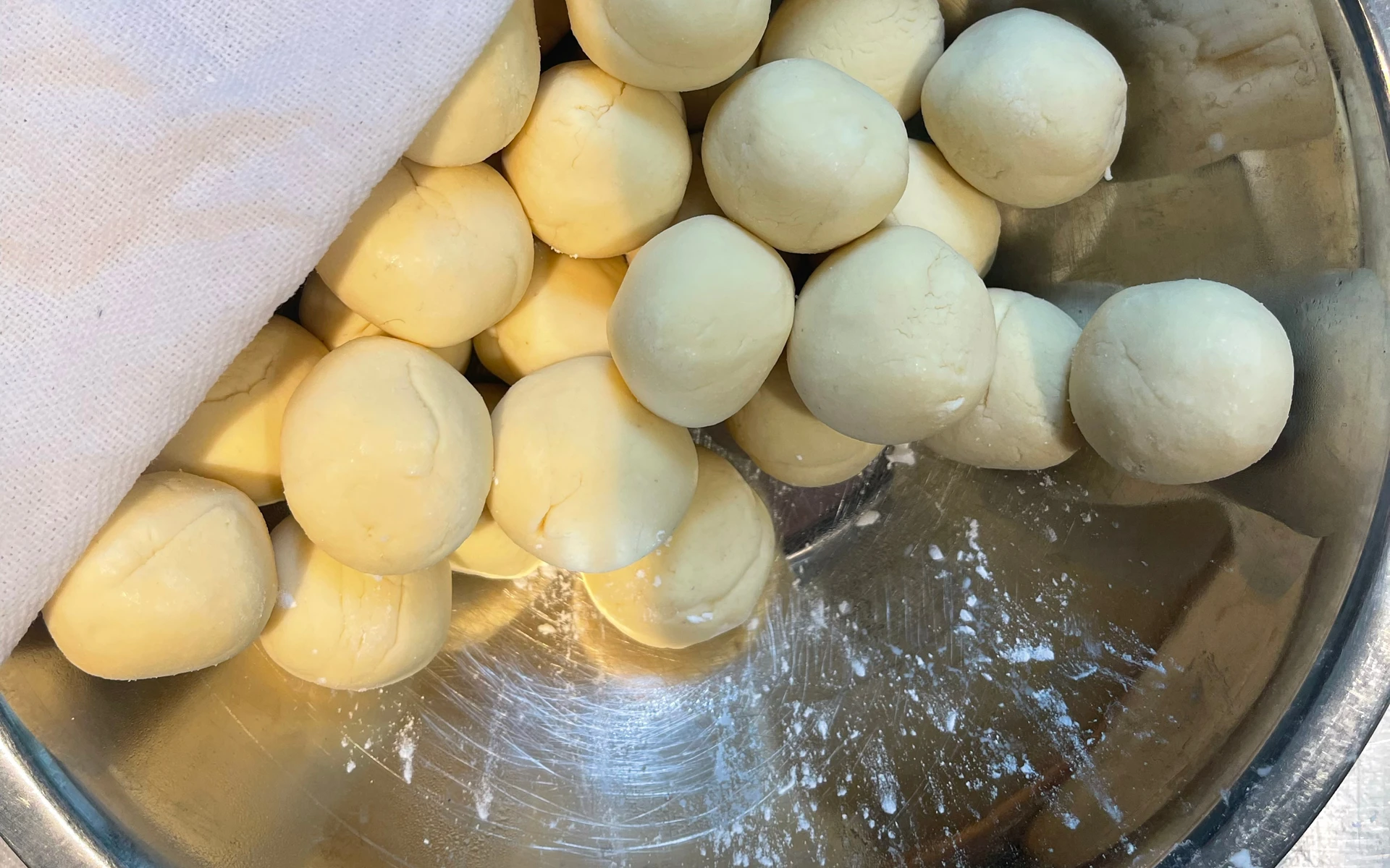 portions of gyoza dough before shaping