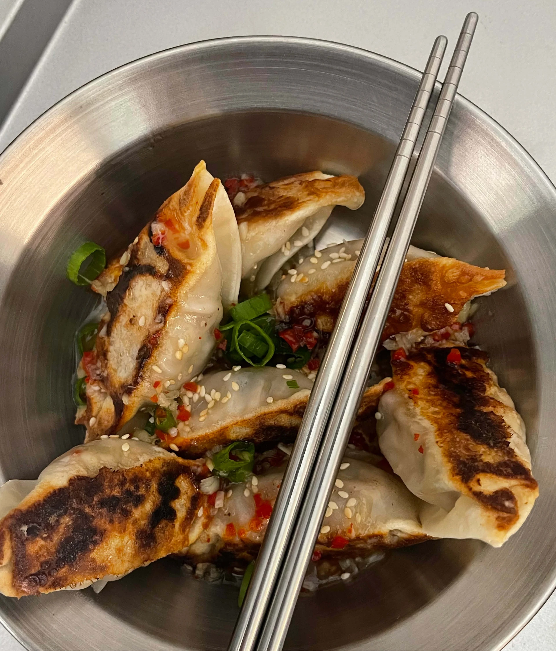 gyoza and chopsticks