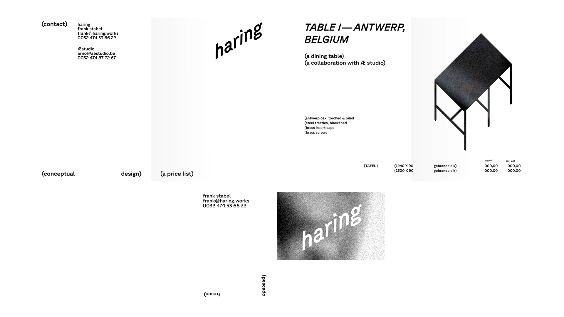 haring, pricelist and business card