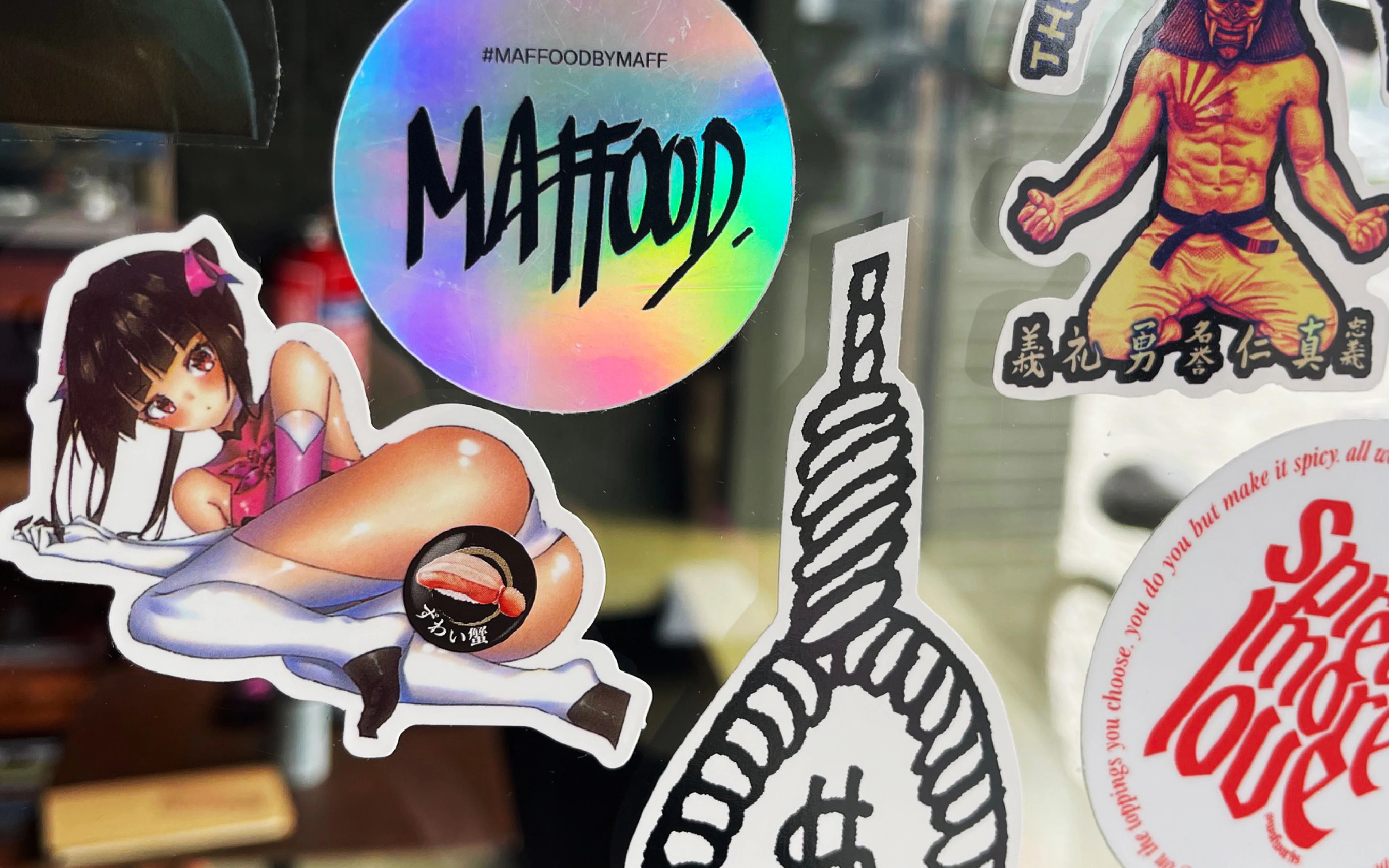 maffood sticker on the Hiro door
